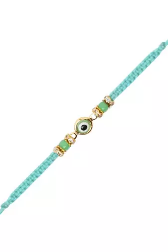 evil eye designer rakhi with roli chawal and raksha bandhan card