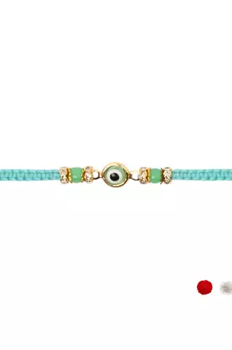 evil eye designer rakhi with roli chawal and raksha bandhan card