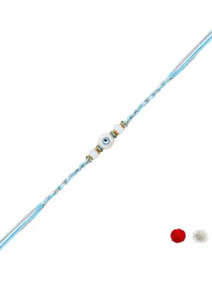 evil eye theme designer rakhi with roli chawal and raksha bandhan card 2