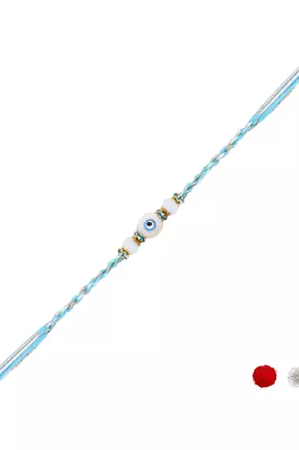 evil eye theme designer rakhi with roli chawal and raksha bandhan card