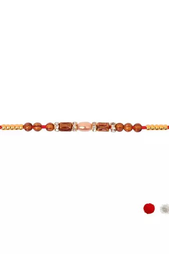 beaded design rakhi with roli chawal and raksha bandhan card