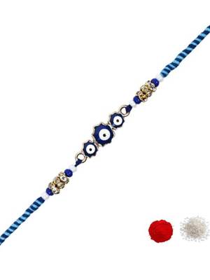 evil eye theme designer rakhi with roli chawal and raksha bandhan card 2