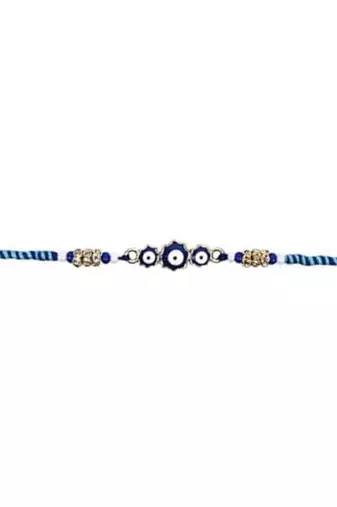 evil eye theme designer rakhi with roli chawal and raksha bandhan card