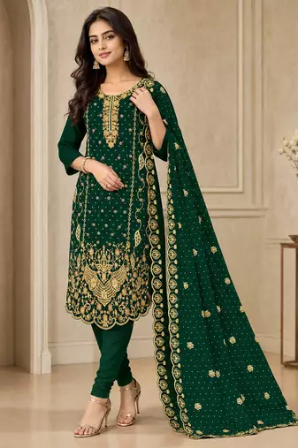 Women’s embroidered unstitched salwar suit dress material with dupatta