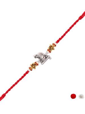 krishna designer red rakhi with roli chawal and raksha bandhan card 2