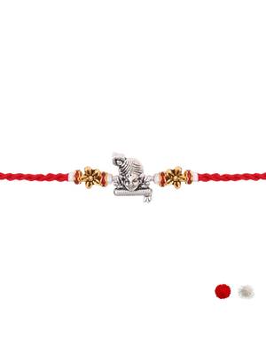 krishna designer red rakhi with roli chawal and raksha bandhan card 3