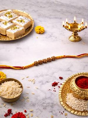 wooden bead designer rakhi with roli chawal and raksha bandhan card 1
