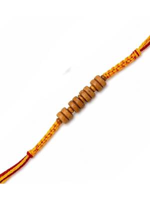 wooden bead designer rakhi with roli chawal and raksha bandhan card 2