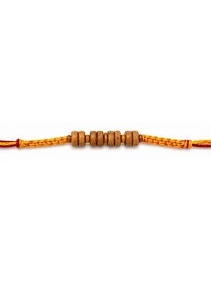 wooden bead designer rakhi with roli chawal and raksha bandhan card 3