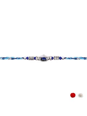 blue stone designer rakhi with roli chawal and raksha bandhan card 3