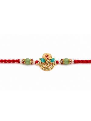 ganesha designer red rakhi with roli chawal and raksha bandhan card 3