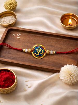 om designer rakhi with roli chawal and raksha bandhan card 1