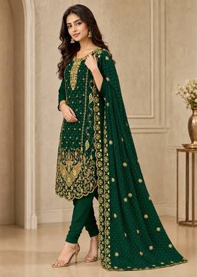 Women’s embroidered unstitched salwar suit dress material with dupatta 3