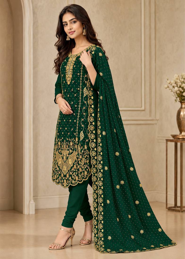 Women’s embroidered unstitched salwar suit dress material with dupatta