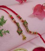 peacock designer lumba and rakhi set with roli chawal and raksha bandhan card