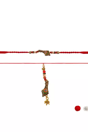 peacock designer lumba and rakhi set with roli chawal and raksha bandhan card
