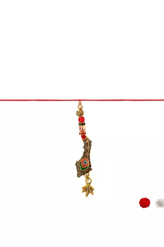peacock designer lumba and rakhi set with roli chawal and raksha bandhan card