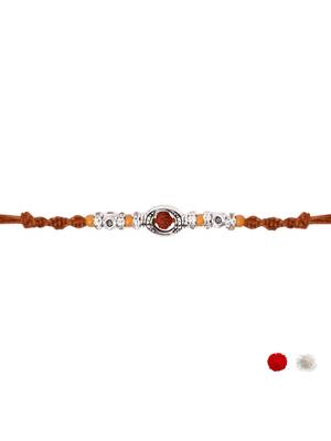 rudraksha designer rakhi with roli chawal and raksha bandhan card 3