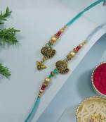 peacock designer lumba and rakhi set with roli chawal and raksha bandhan card