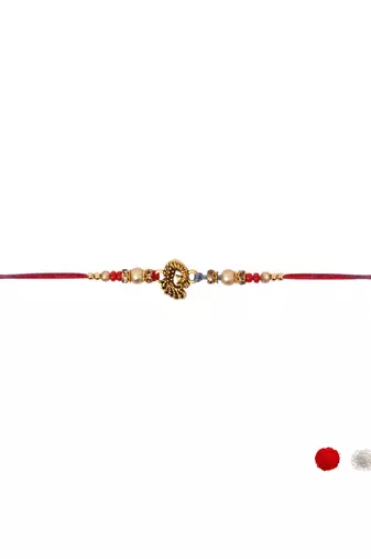 peacock designer lumba and rakhi set with roli chawal and raksha bandhan card