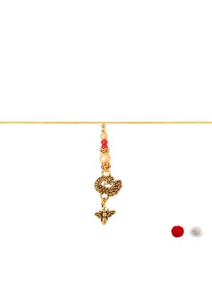 peacock designer lumba and rakhi set with roli chawal and raksha bandhan card 4