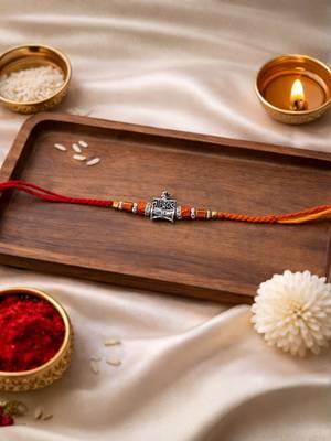 designer rudraksha rakhi with roli chawal and raksha bandhan cards 1