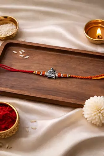 designer rudraksha rakhi with roli chawal and raksha bandhan cards