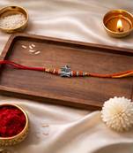 designer rudraksha rakhi with roli chawal and raksha bandhan cards