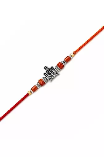 designer rudraksha rakhi with roli chawal and raksha bandhan cards