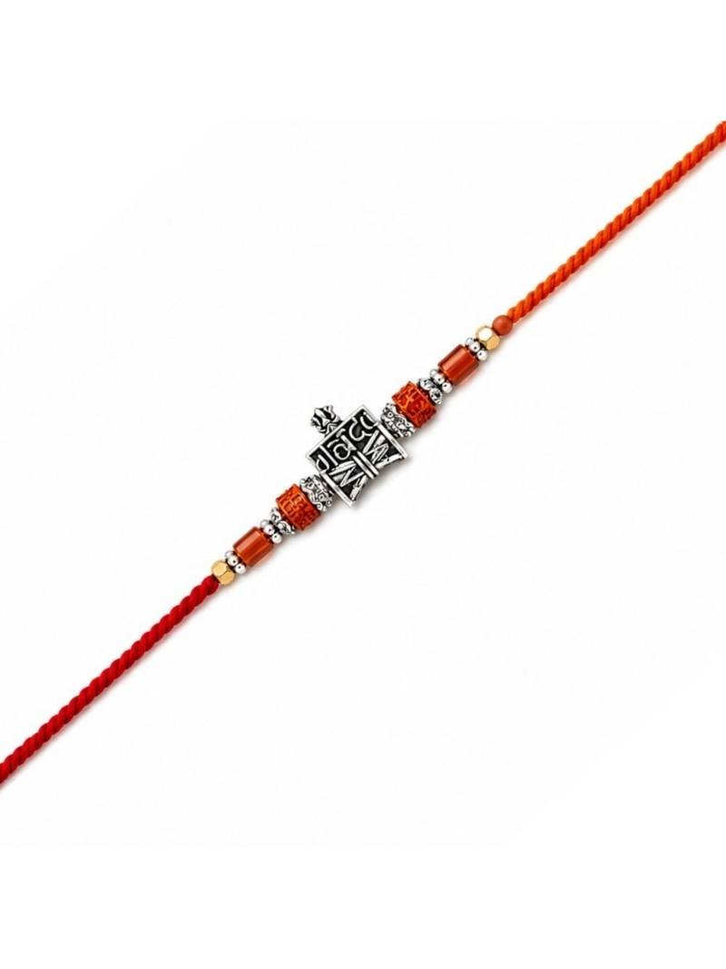 designer rudraksha rakhi with roli chawal and raksha bandhan cards