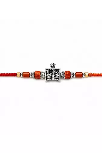 designer rudraksha rakhi with roli chawal and raksha bandhan cards