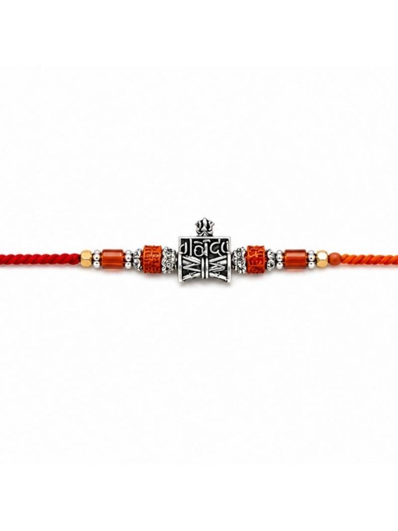 designer rudraksha rakhi with roli chawal and raksha bandhan cards