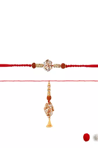 designer om rakhi with roli chawal and raksha bandhan cards