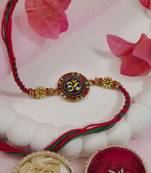 designer om rakhi with roli chawal and raksha bandhan cards