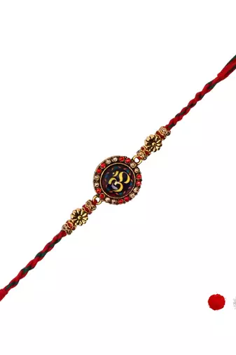 designer om rakhi with roli chawal and raksha bandhan cards