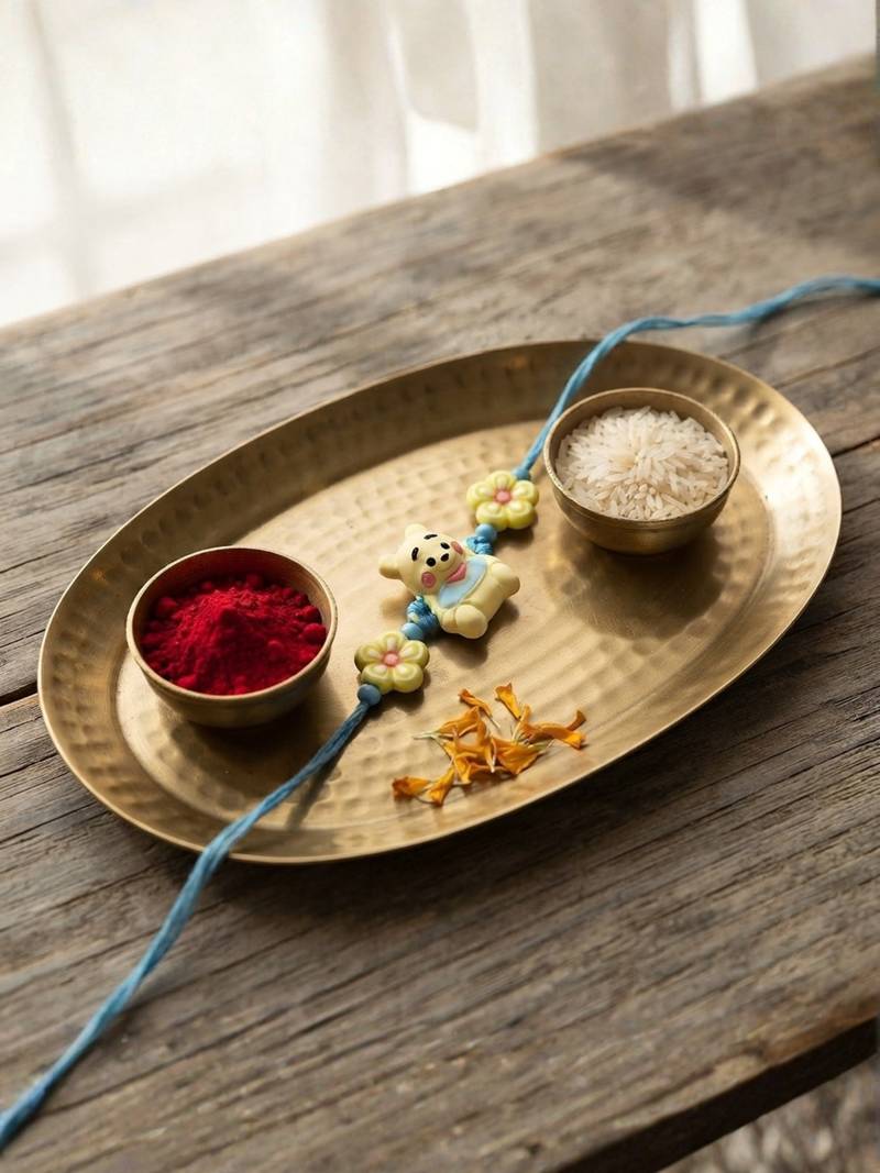 kids rakhi with roli chawal and raksha bandhan cards