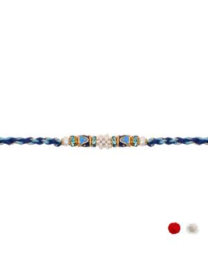 designer blue rakhi with roli chawal and raksha bandhan cards 3