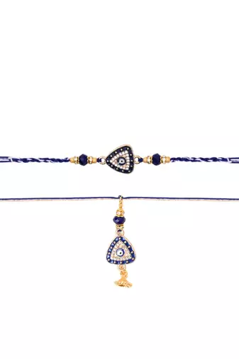 evil eye rakhi with roli chawal and raksha bandhan cards