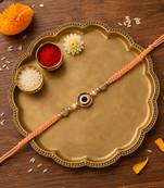 evil eye rakhi with roli chawal and raksha bandhan cards