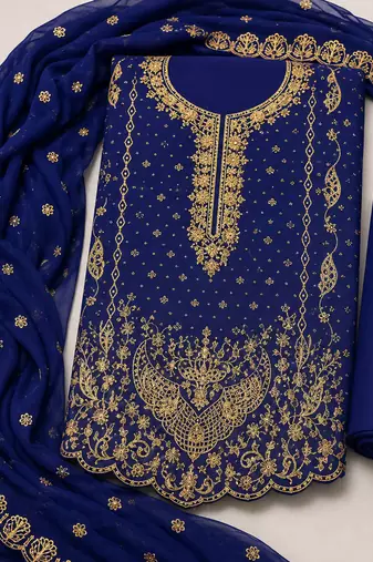 Women’s embroidered unstitched salwar suit dress material with dupatta