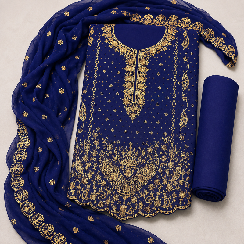 Women’s embroidered unstitched salwar suit dress material with dupatta
