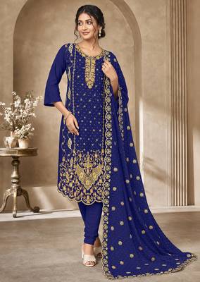 Women’s embroidered unstitched salwar suit dress material with dupatta 1
