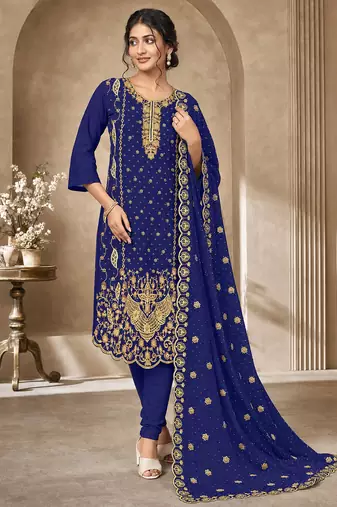 Women’s embroidered unstitched salwar suit dress material with dupatta