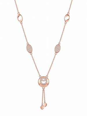 925 Sterling Silver Rose Gold  Cubic Zirconia Circle Lariat Necklace Set with Heart Tassels 2