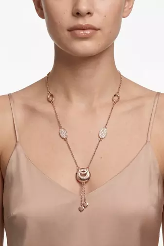 925 Sterling Silver Rose Gold  Cubic Zirconia Circle Lariat Necklace Set with Heart Tassels