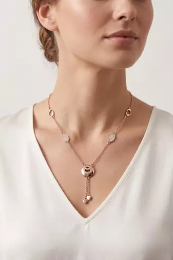 925 Sterling Silver Rose Gold  Cubic Zirconia Circle Lariat Necklace Set with Heart Tassels