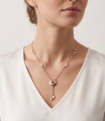 925 Sterling Silver Rose Gold  Cubic Zirconia Circle Lariat Necklace Set with Heart Tassels