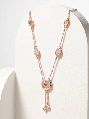 925 Sterling Silver Rose Gold  Cubic Zirconia Circle Lariat Necklace Set with Heart Tassels 4