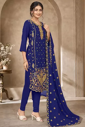 Women’s embroidered unstitched salwar suit dress material with dupatta