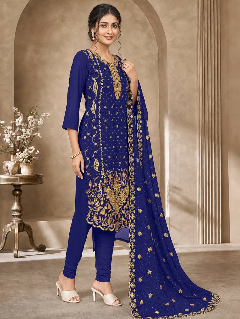 Women’s embroidered unstitched salwar suit dress material with dupatta